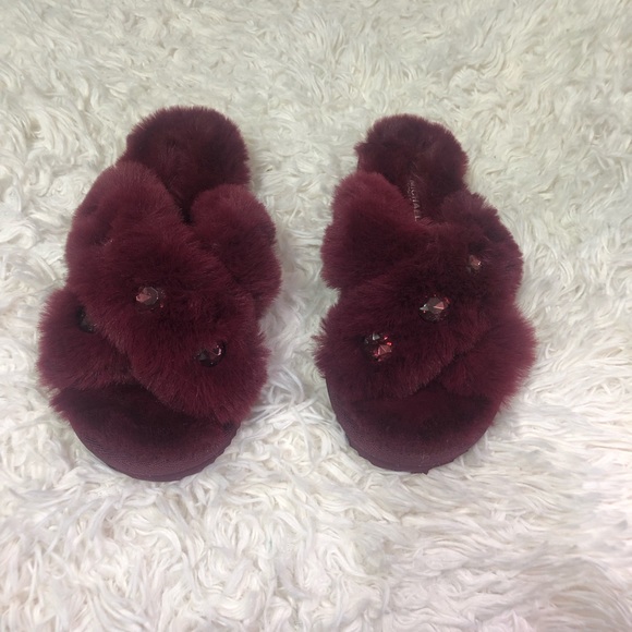 MK | Michael Kors Lala Slipper Faux Fur Rhinestone Burgundy Size 5 women’s - Picture 16 of 16